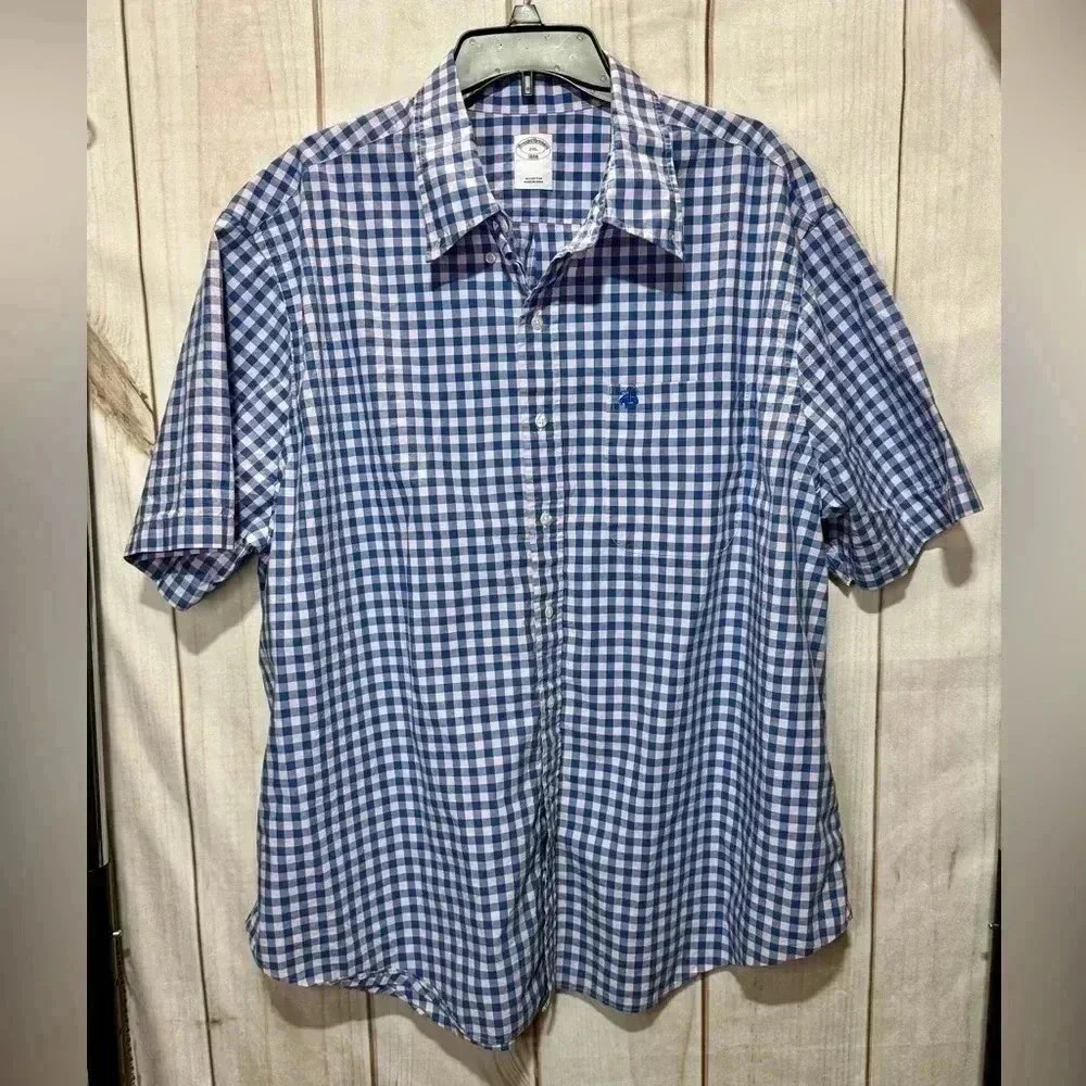 Brooks‎ Brothers Short Sleeve Blue/Pale Pink Button Down Shirt Men’s Size 2XL